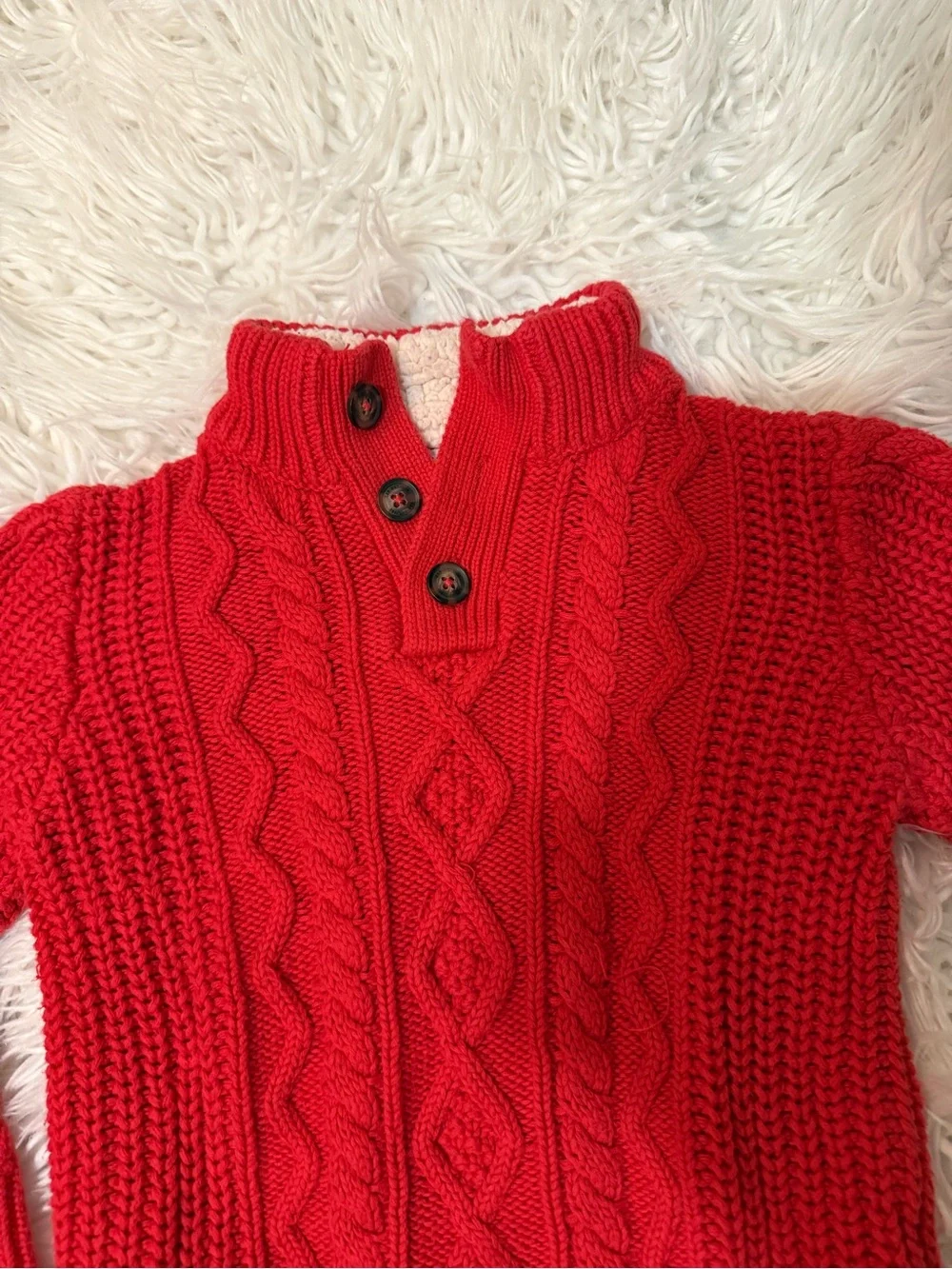 GAP Red Cable-Knit Button Mock Neck Sweater